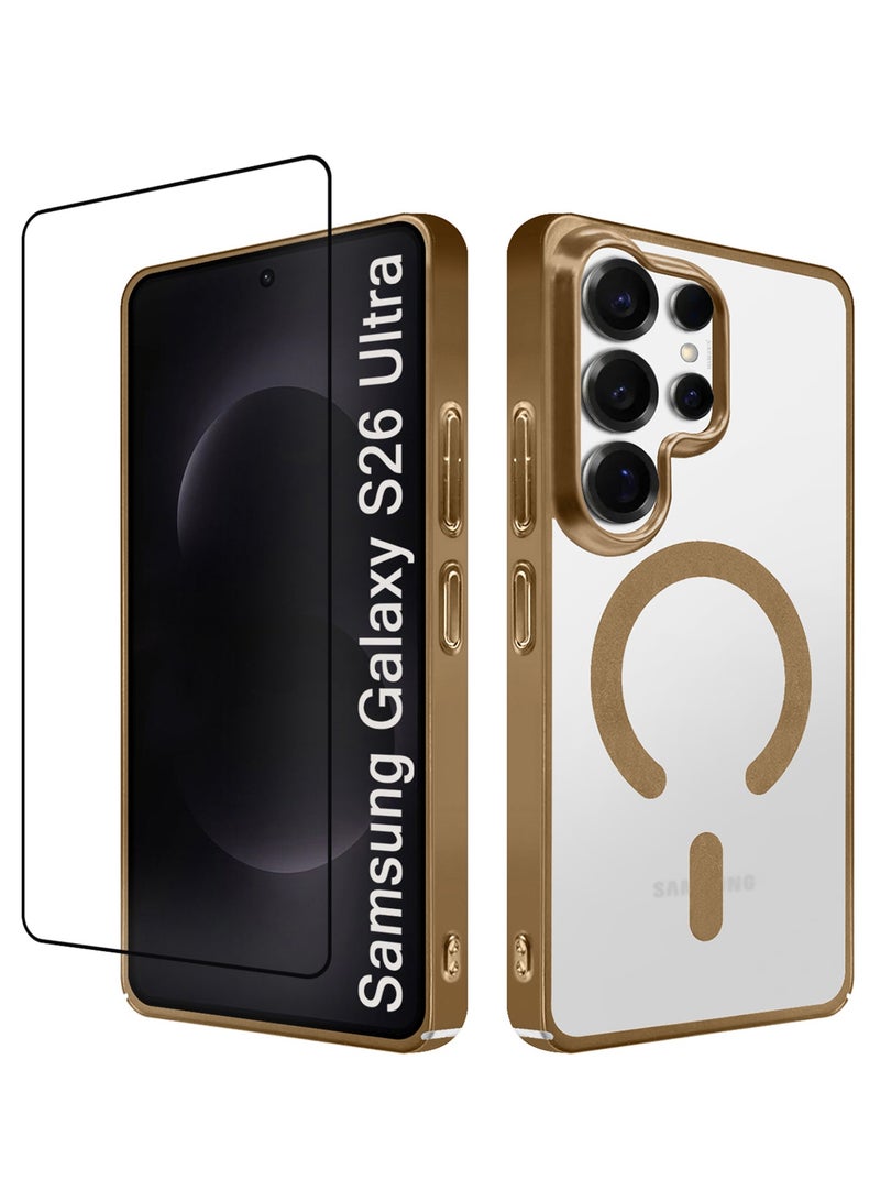CATANES Electroplated Magnetic Transparent Case for S26 Ultra - Camera Guard and Shock-Resistant Frame with 3D Screen Protector - Desert Gold - Image 1